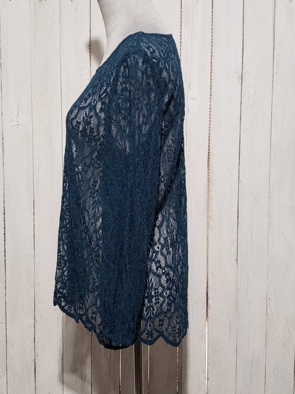 Loft M Teal Blue Top Scalloped‎ Lace Boho Fairy Grunge Romantic Moody Y2K 90s - Picture 4 of 7
